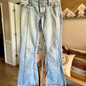 Hollister Super Rare Low Rise Early Y2K Embroidered Flare Button Fly Jeans Sz 7